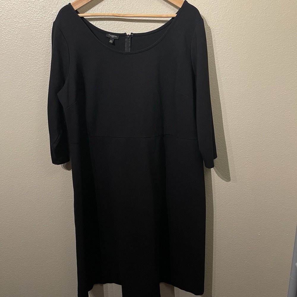 Talbots Midi Dress Black A-Line 3/4 Sleeves Heavy Weight Stretch Sz 16 *Generous